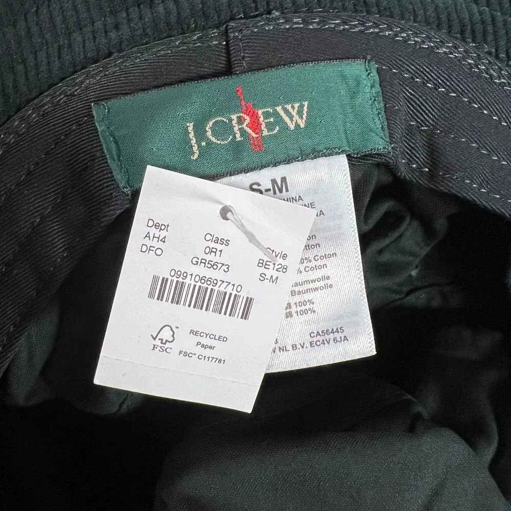 J Crew Unisex Casual Corduroy Bucket Hat Dark Green Size S/M BE128 NWT‎